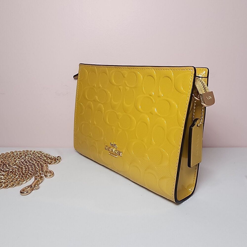 NWT COACH CT869 Slim Crossbody Signature Patent Leather Yellow Gold - Picture 2 of 5